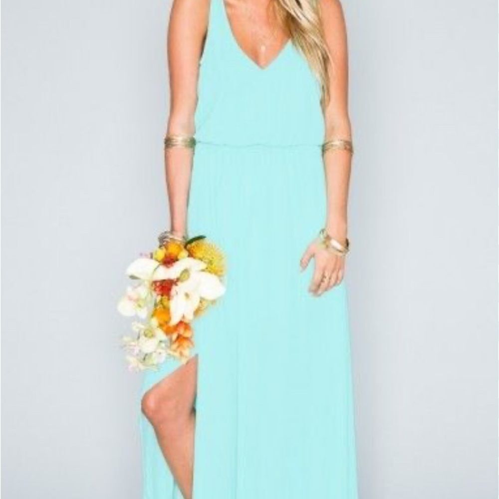 Kendall Elegant Aqua Sleeveless Maxi Dress split front wedding beach bridesmaid - Picture 2 of 10